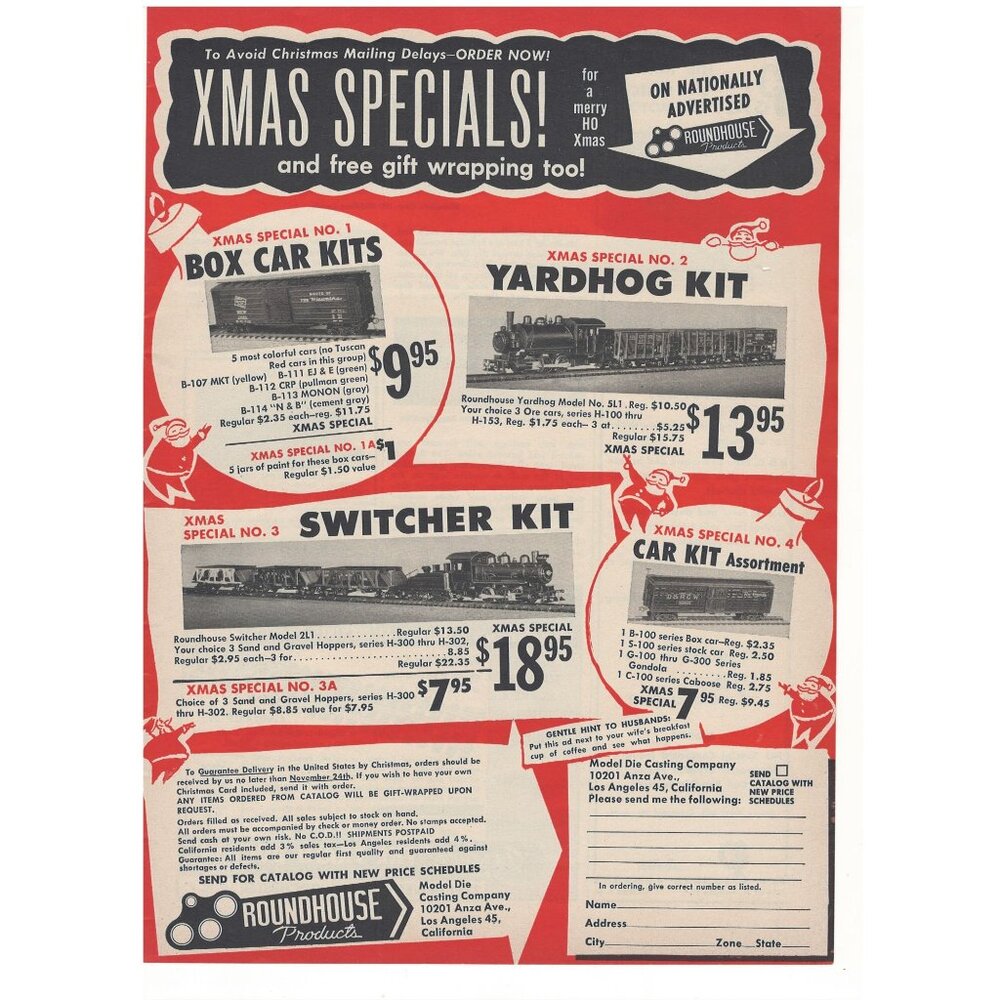 Roundhouse Product Model Railroad Xmas Specials u Vintage Print Ad Original 1954